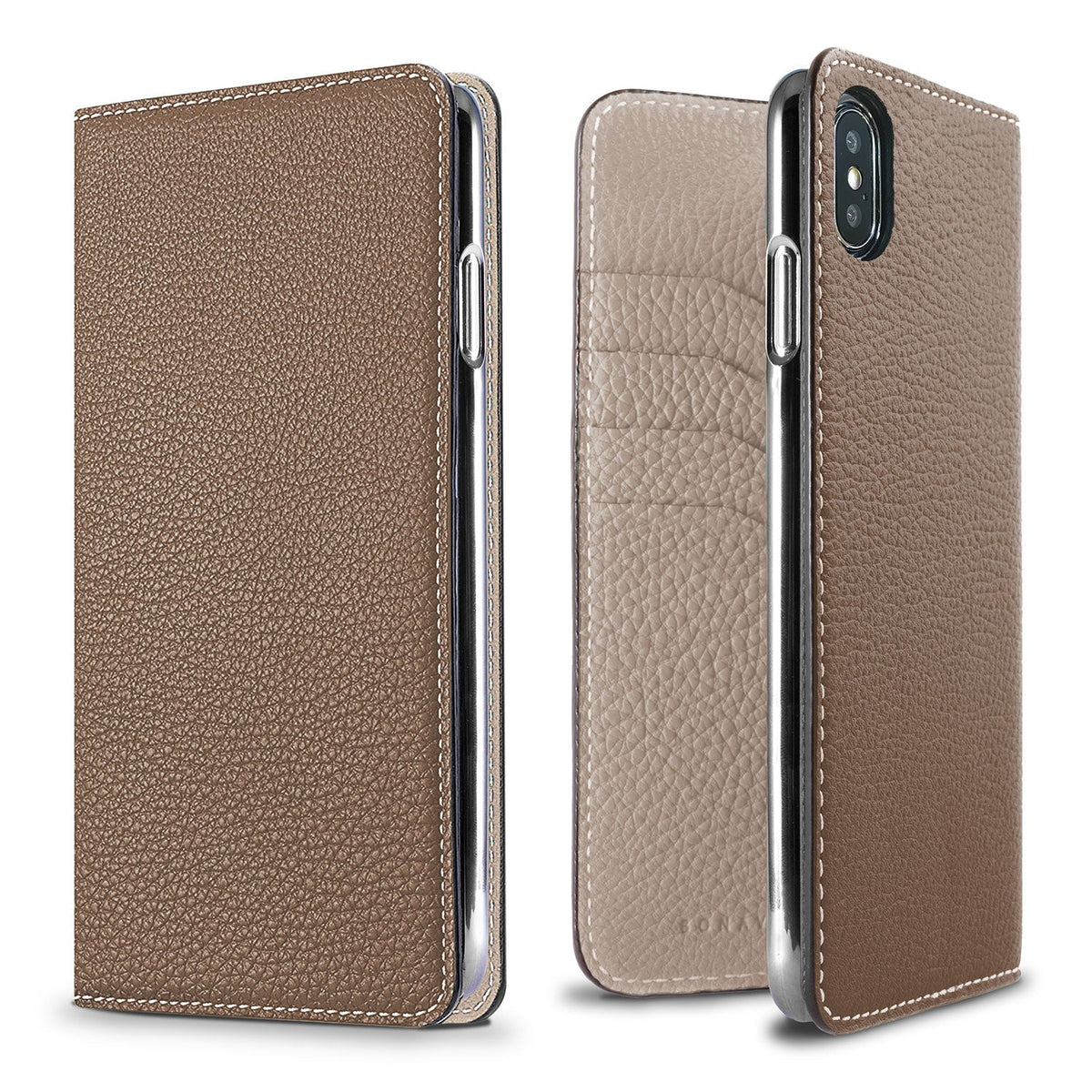 iPhone Xs Max Diary Case Shrink Leather (Etoupe × Greige)