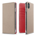 iPhone Xs Max Diary Case Shrink Leather (Greige × Red)