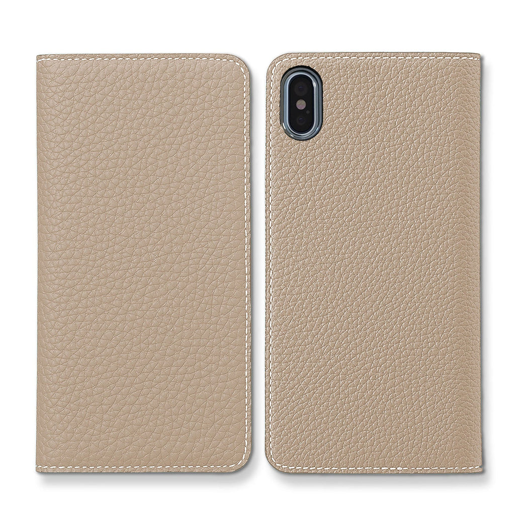 iPhone Xs Max Diary Case Shrink Leather (Greige × Red)