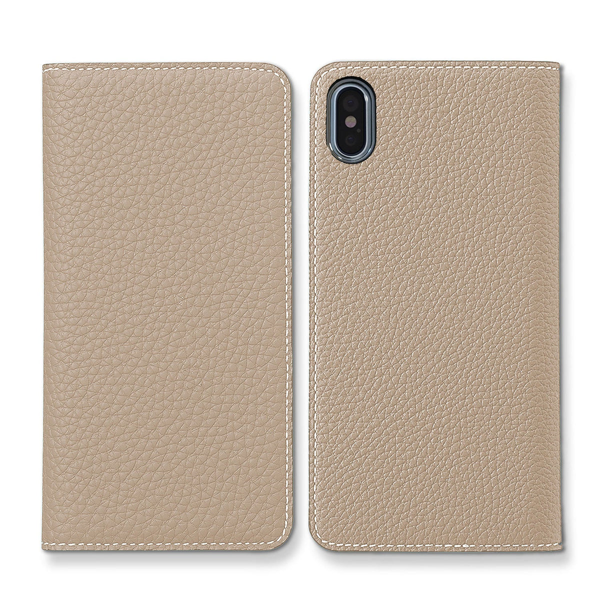 iPhone Xs Max Diary Case Shrink Leather (Greige × Red)