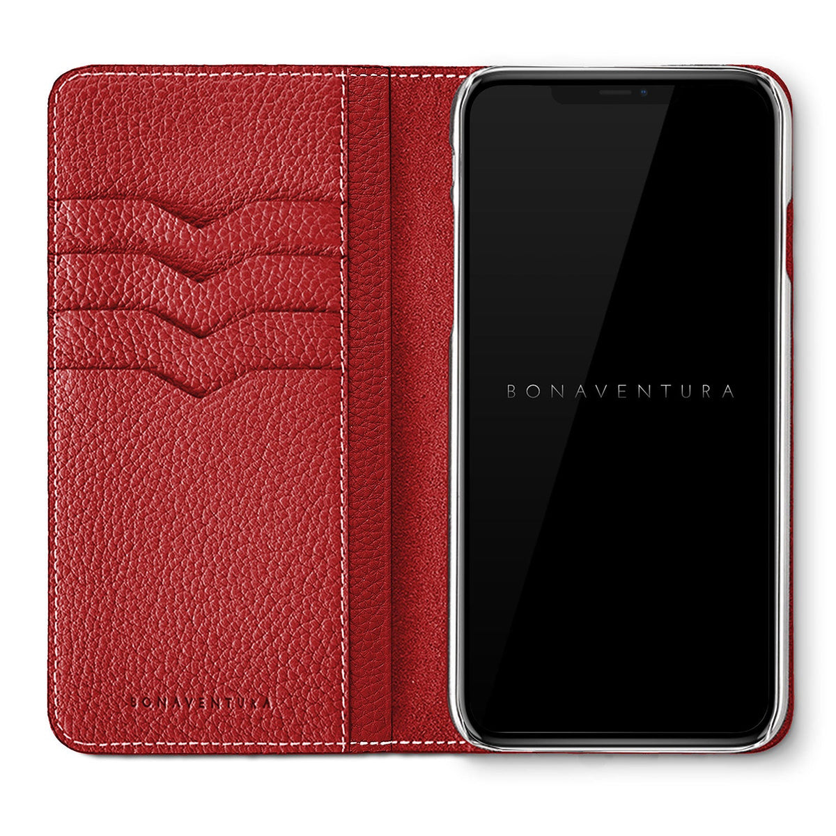 iPhone Xs Max Diary Case Shrink Leather (Greige × Red)