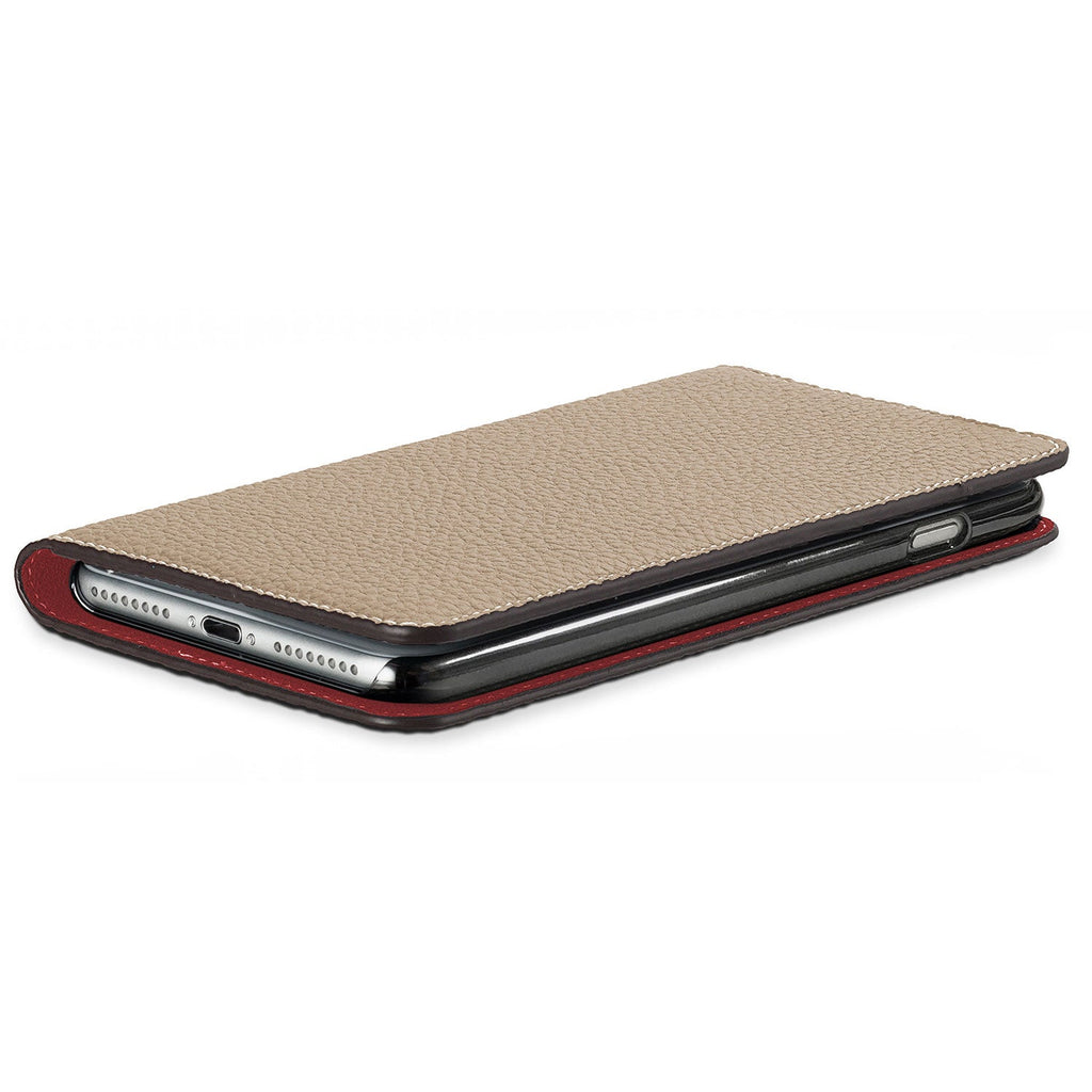 iPhone Xs Max Diary Case Shrink Leather (Greige × Red)