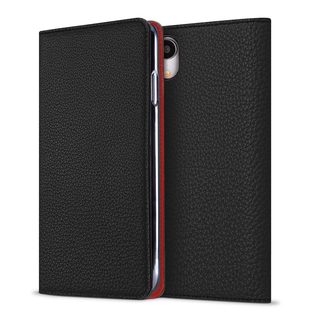 iPhone XR Diary Case Shrink Leather (Black × Red)