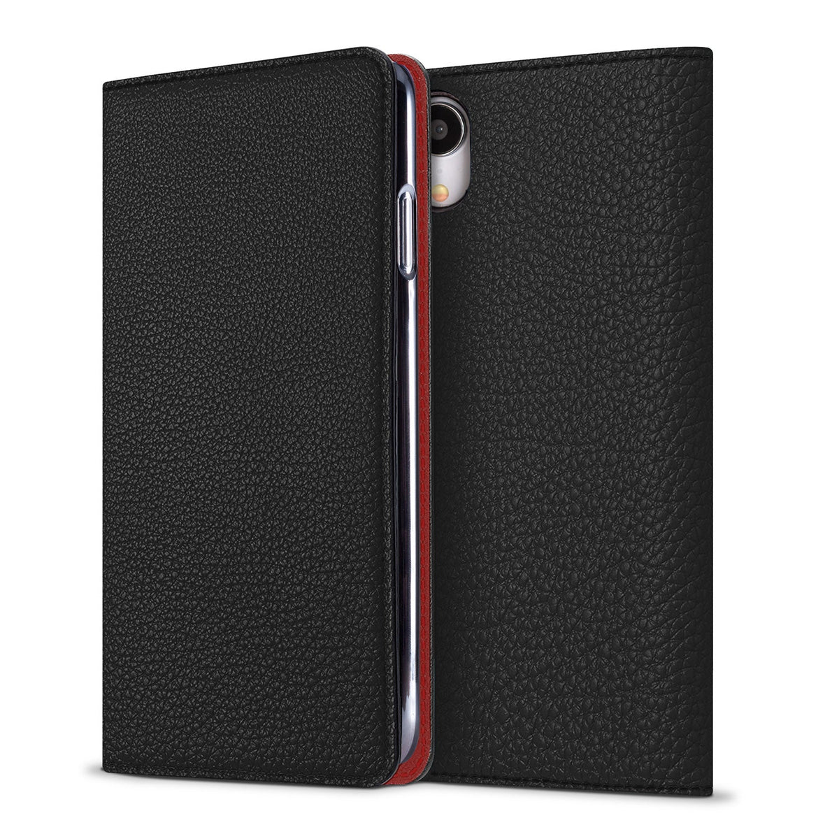 iPhone XR Diary Case Shrink Leather (Black × Red)