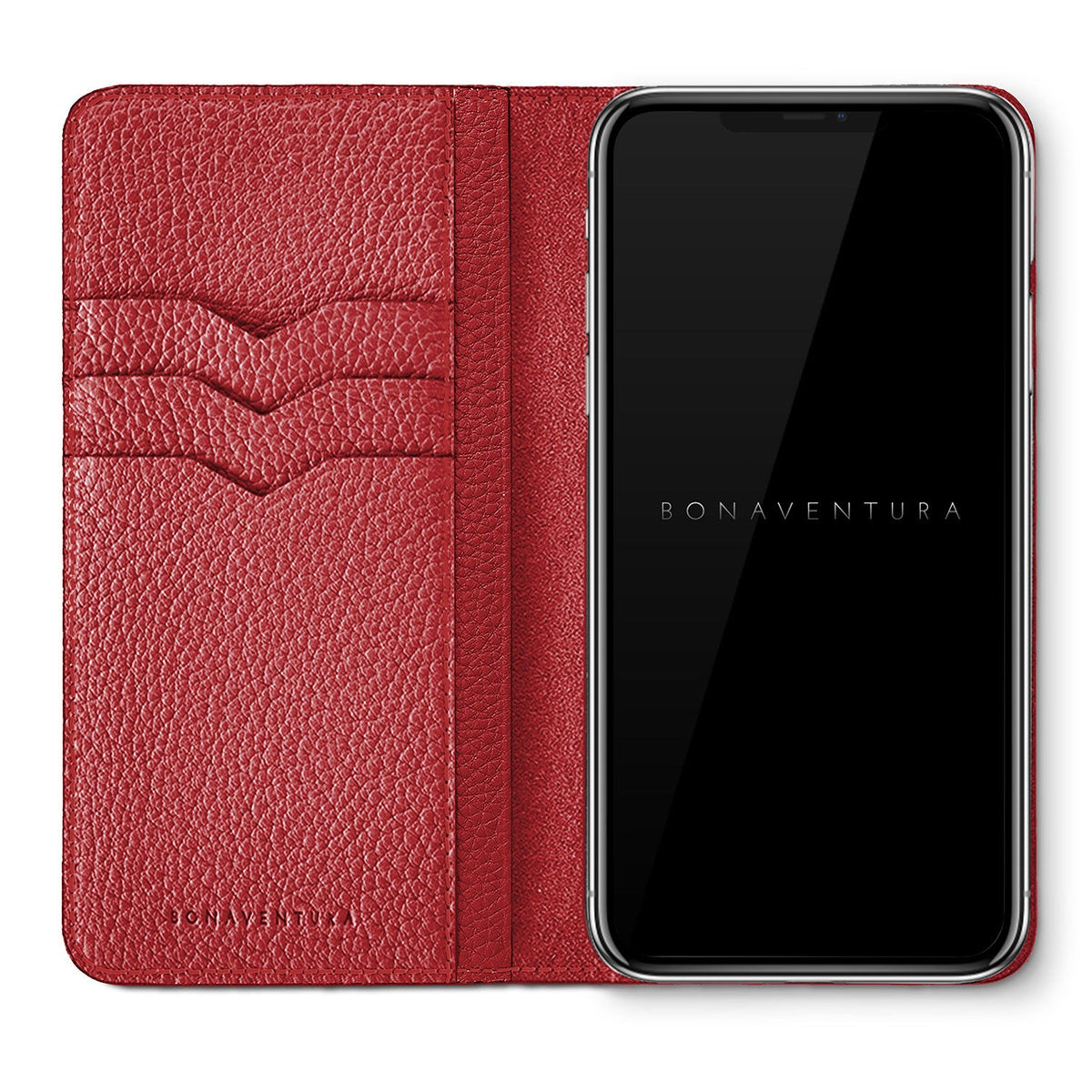 iPhone XR Diary Case Shrink Leather (Black × Red)