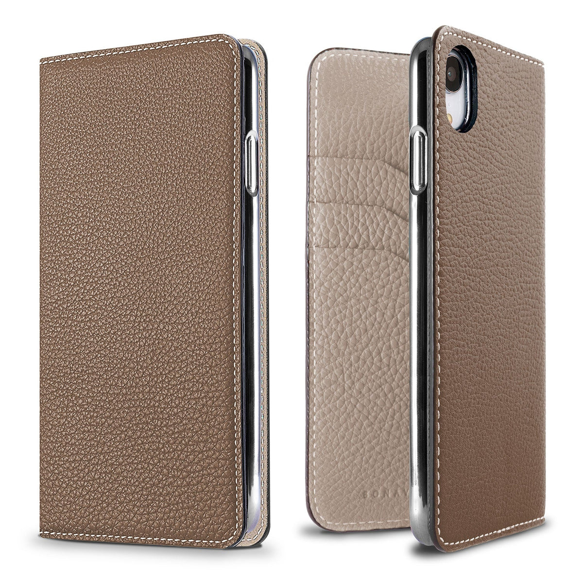iPhone XR Diary Case Shrink Leather (Etoupe × Greige)