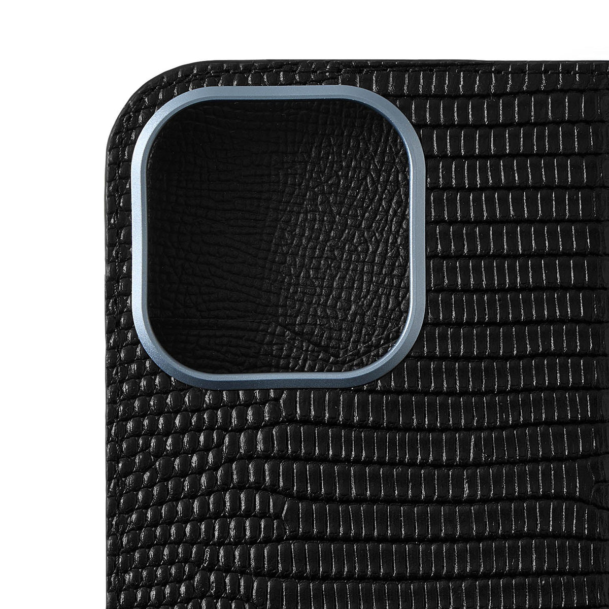 iPhone 16 Pro Diary Case Shrink Leather × Embossed Lizard Leather (Black)