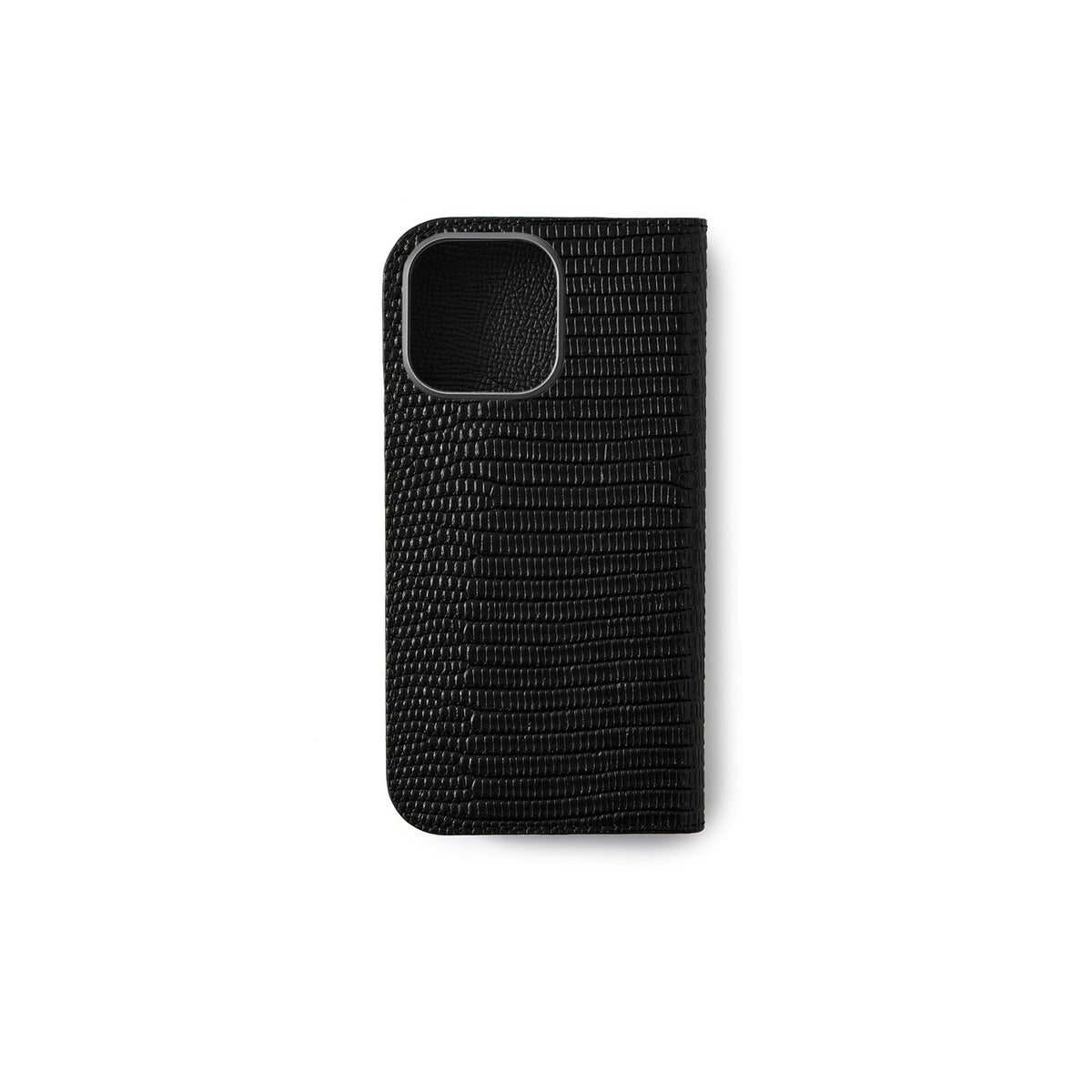 iPhone 16 Pro Max Diary Case Shrink Leather × Embossed Lizard Leather (Black)