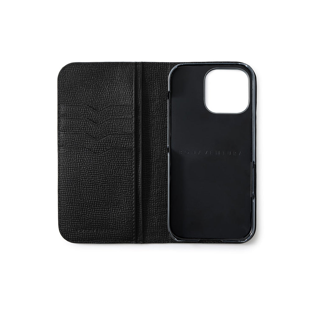 iPhone 16 Pro Max Diary Case Shrink Leather × Embossed Lizard Leather (Black)