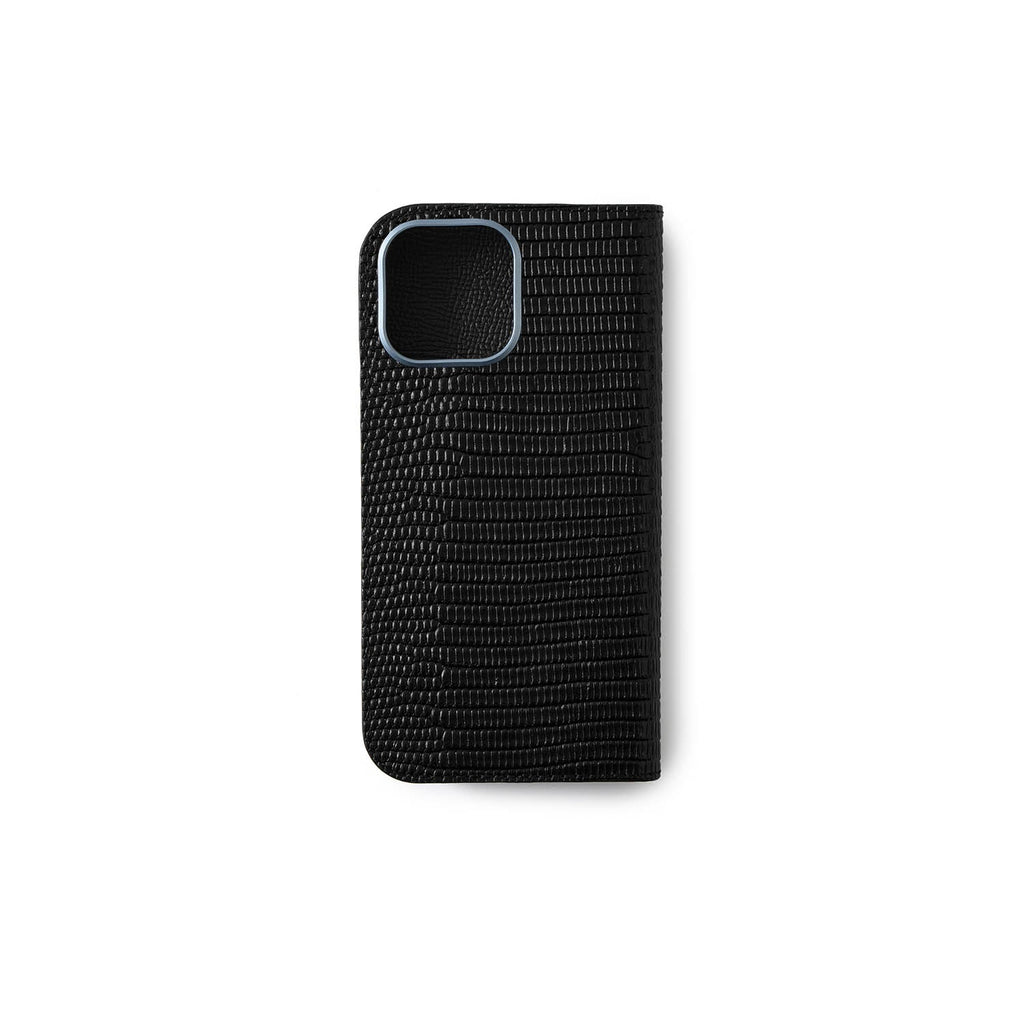 iPhone 17 Diary Case Shrink Leather × Embossed Lizard Leather (Black)