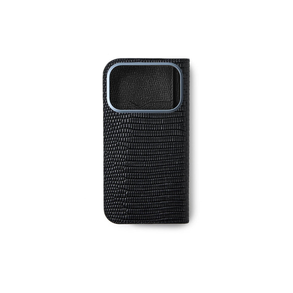 iPhone 17 Pro Diary Case Shrink Leather × Embossed Lizard Leather (Black)