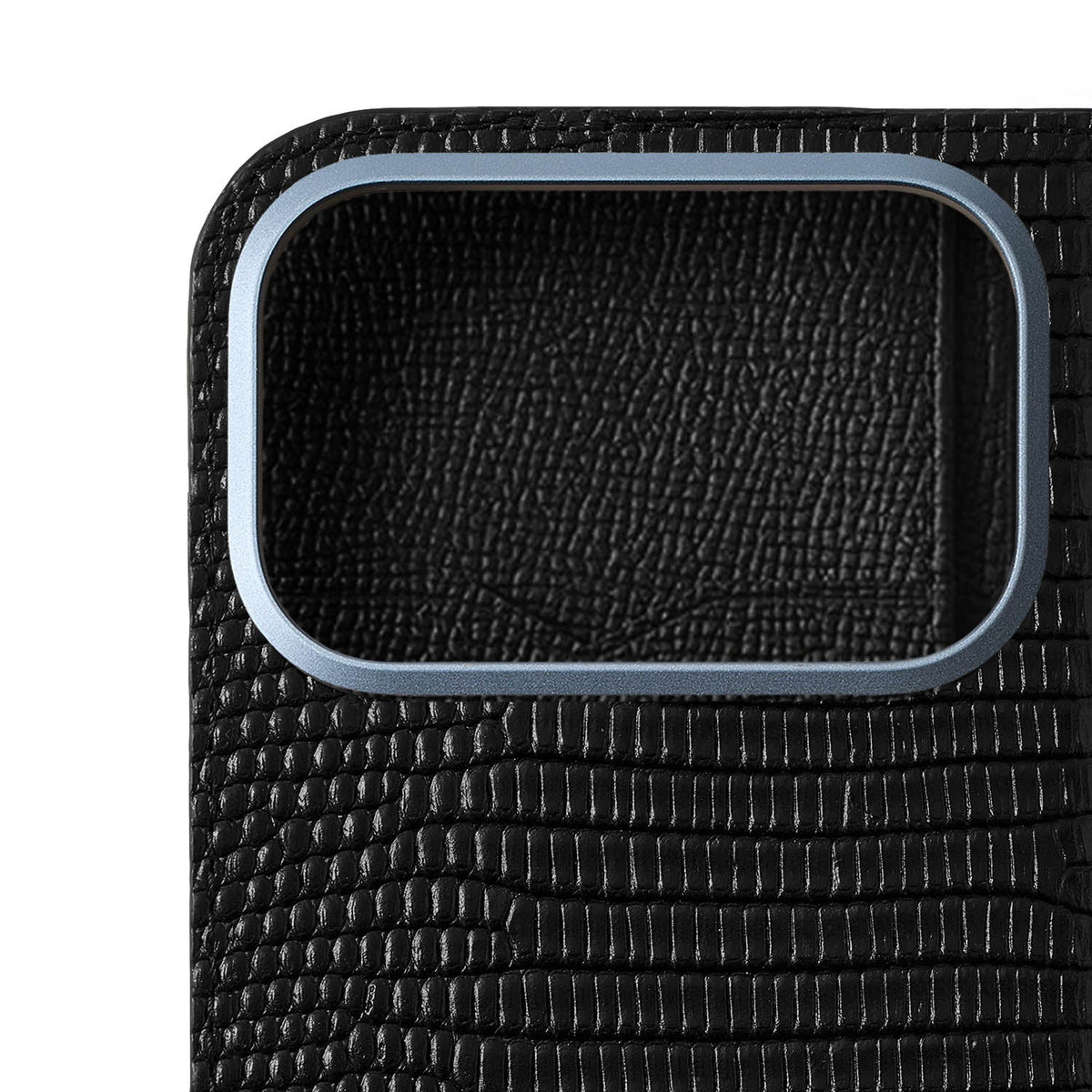 iPhone 17 Pro Diary Case Shrink Leather × Embossed Lizard Leather (Black)