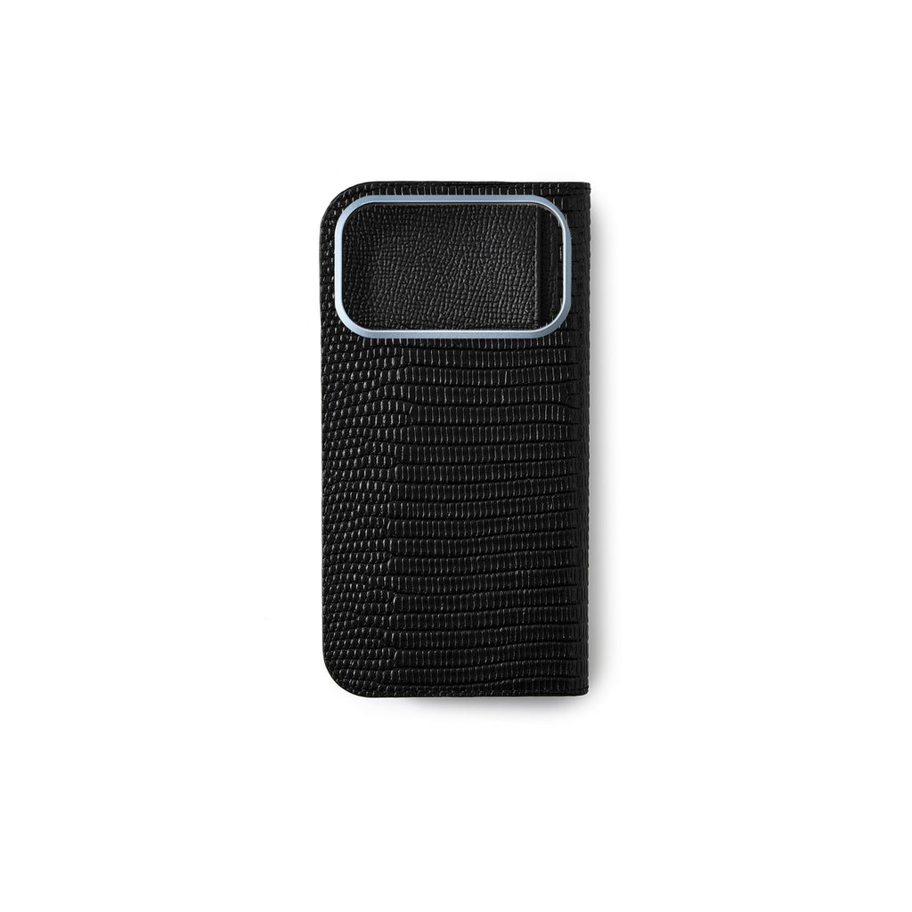 iPhone 17 Pro Max Diary Case Shrink Leather × Embossed Lizard Leather (Black)