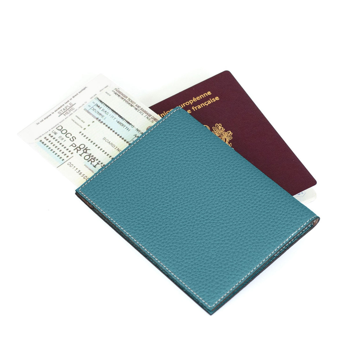 Passport Case Shrink Leather (Blue Cyan × Blue Lin)