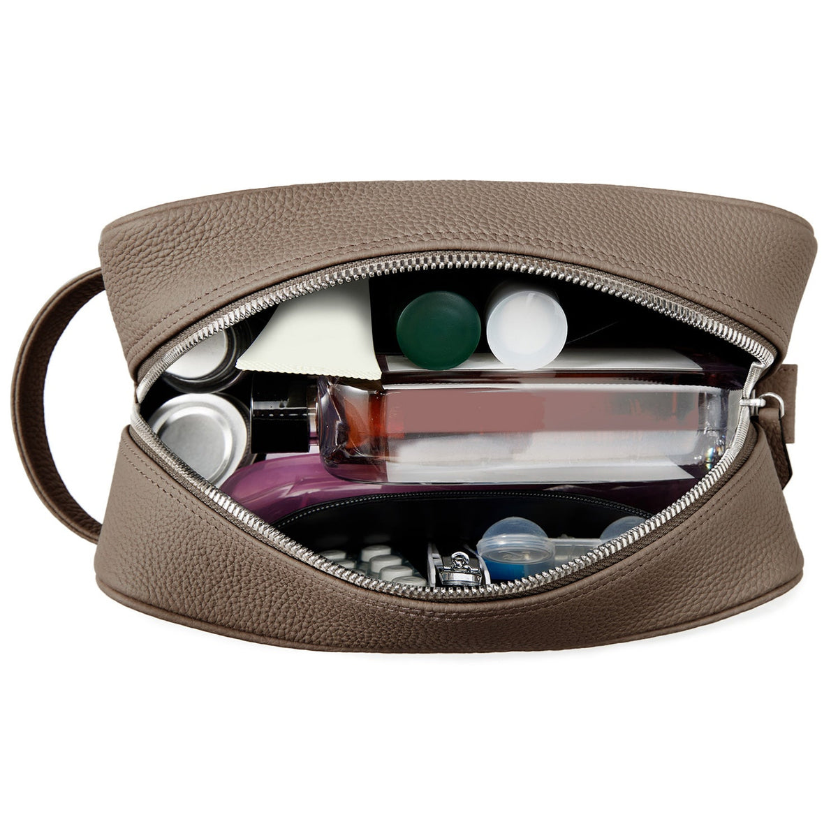 Square Travel Pouch Shrink Leather (Etoupe)