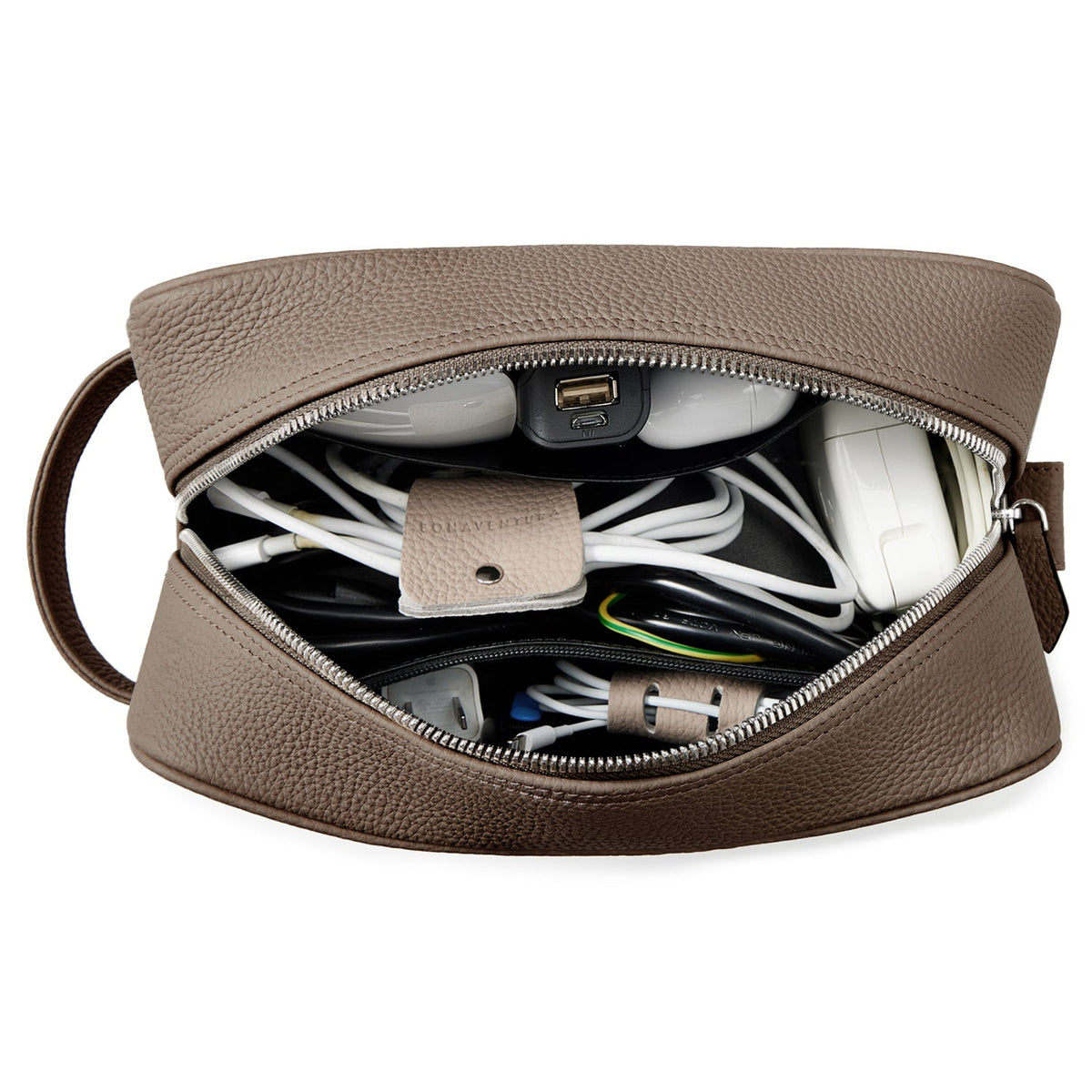 Square Travel Pouch Shrink Leather (Etoupe)
