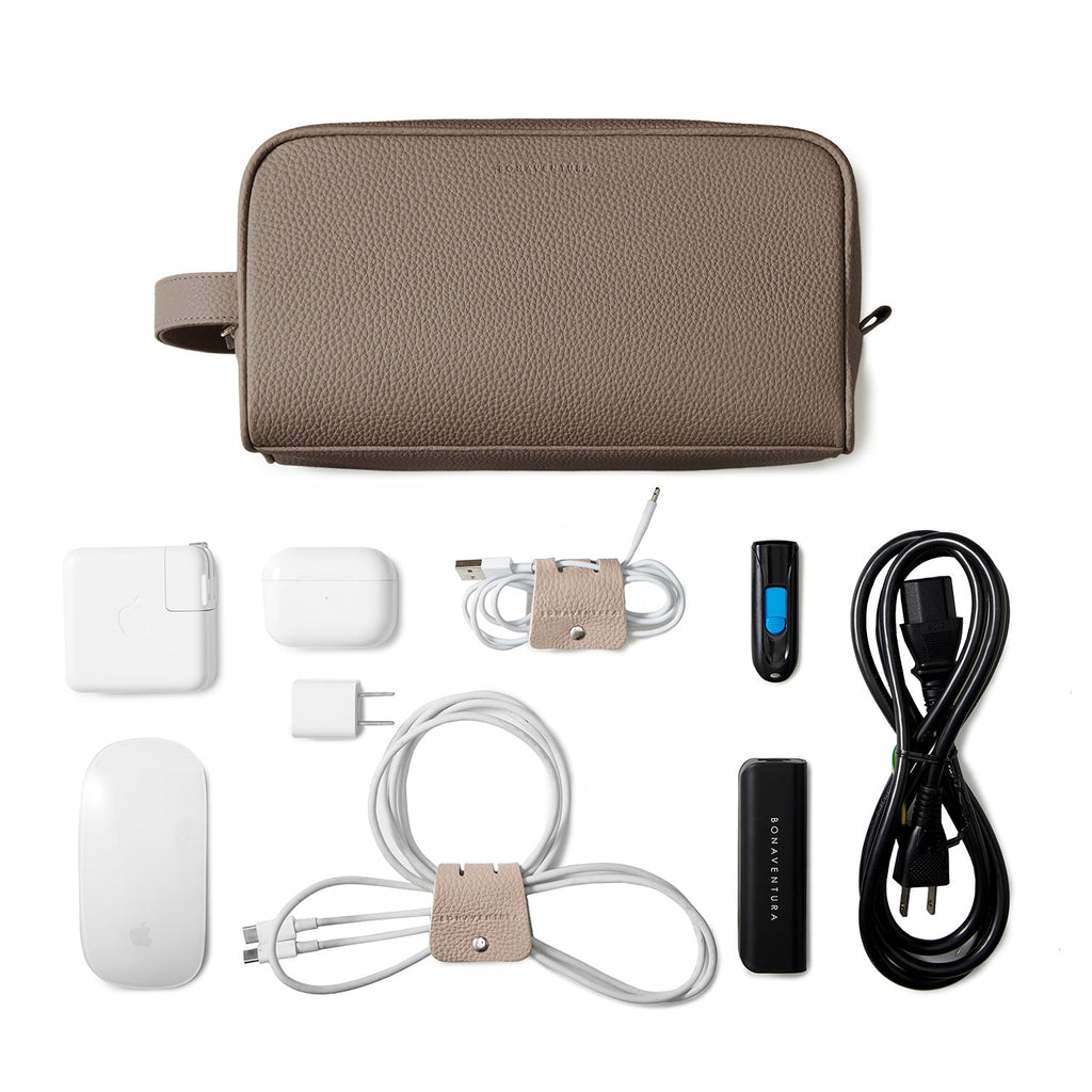 Square Travel Pouch Shrink Leather (Etoupe)