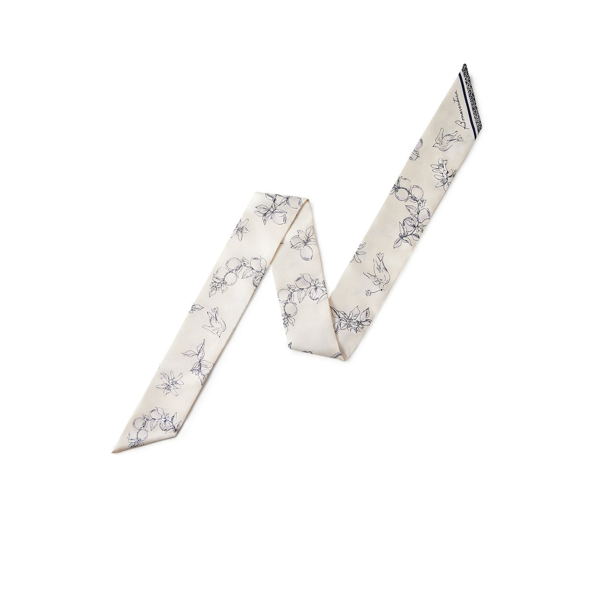 Ribbon Scarf from Silk (Bird of Happiness - Ivory)
