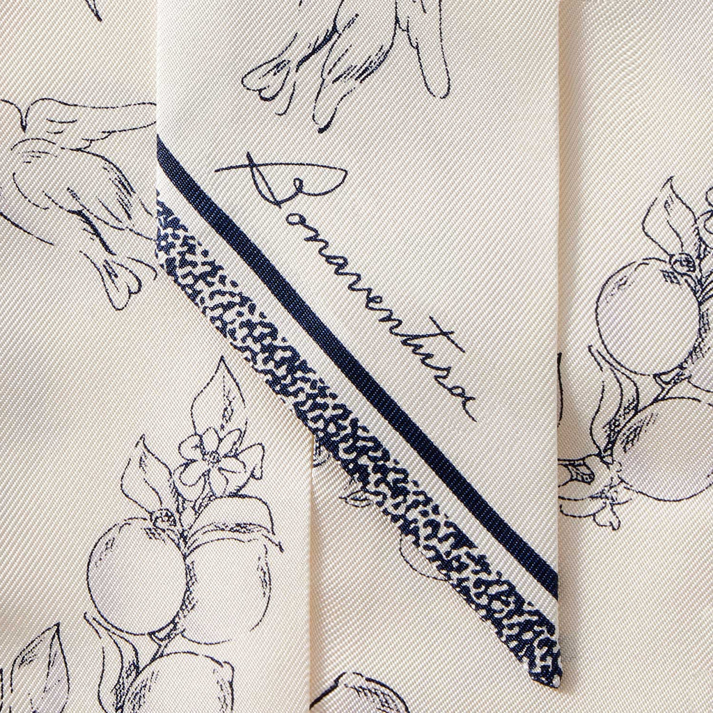 Ribbon Scarf from Silk (Bird of Happiness - Ivory)