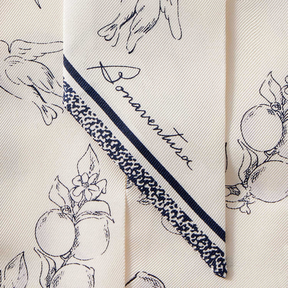 Ribbon Scarf from Silk (Bird of Happiness - Ivory)