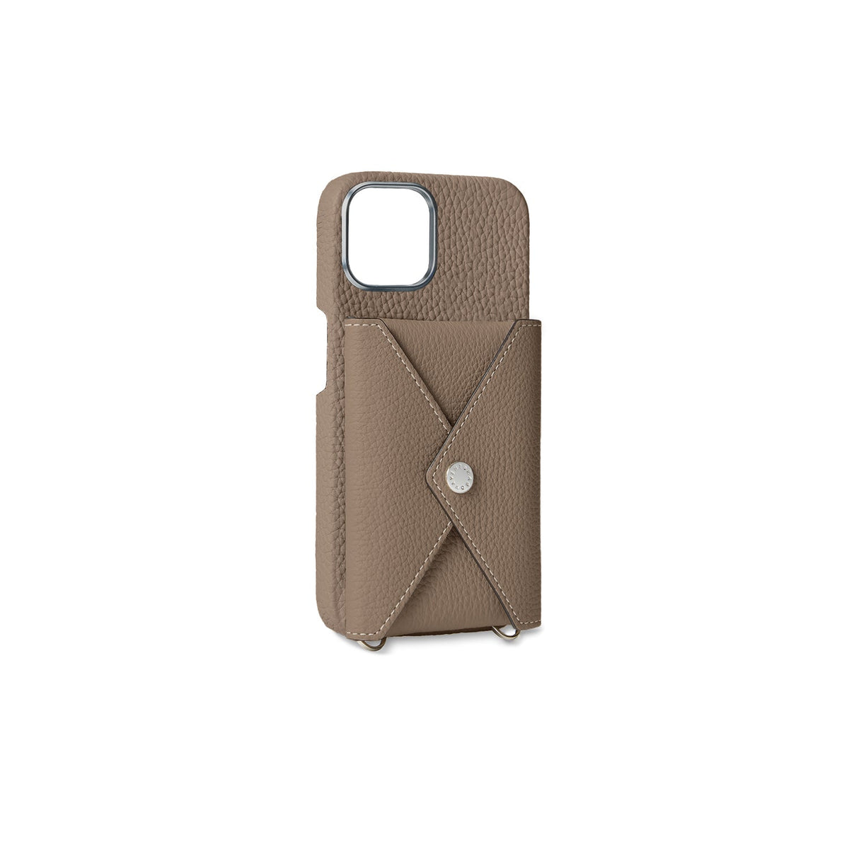 iPhone 15 Back Cover Case with Snap Button Closure Shrink Leather (Etoupe)
