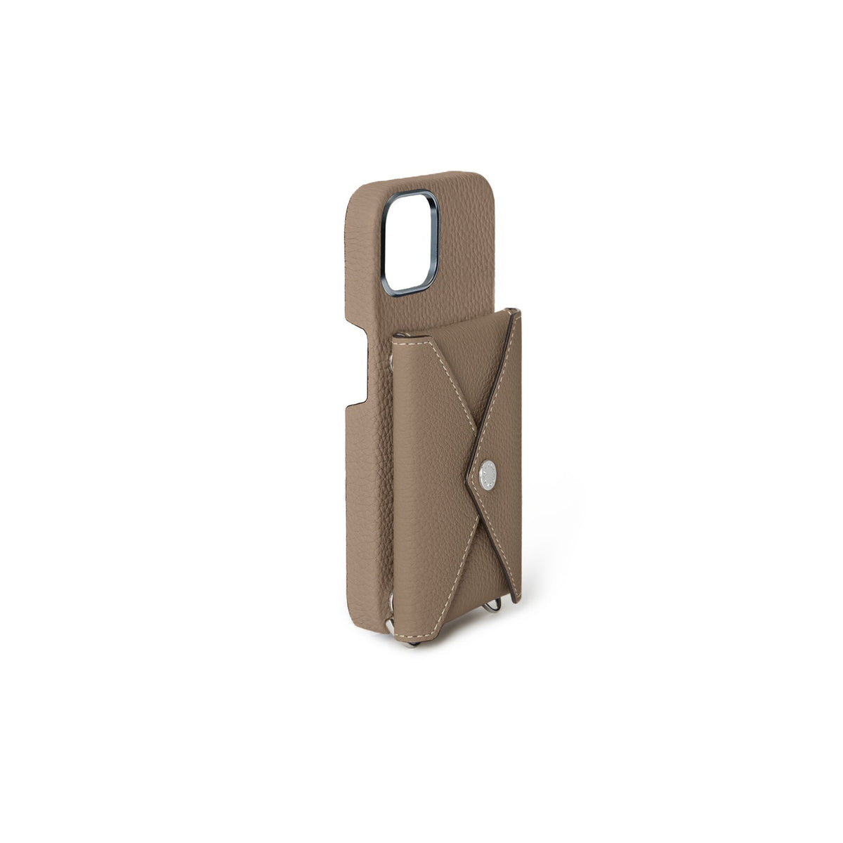 iPhone 15 Back Cover Case with Snap Button Closure Shrink Leather (Etoupe)