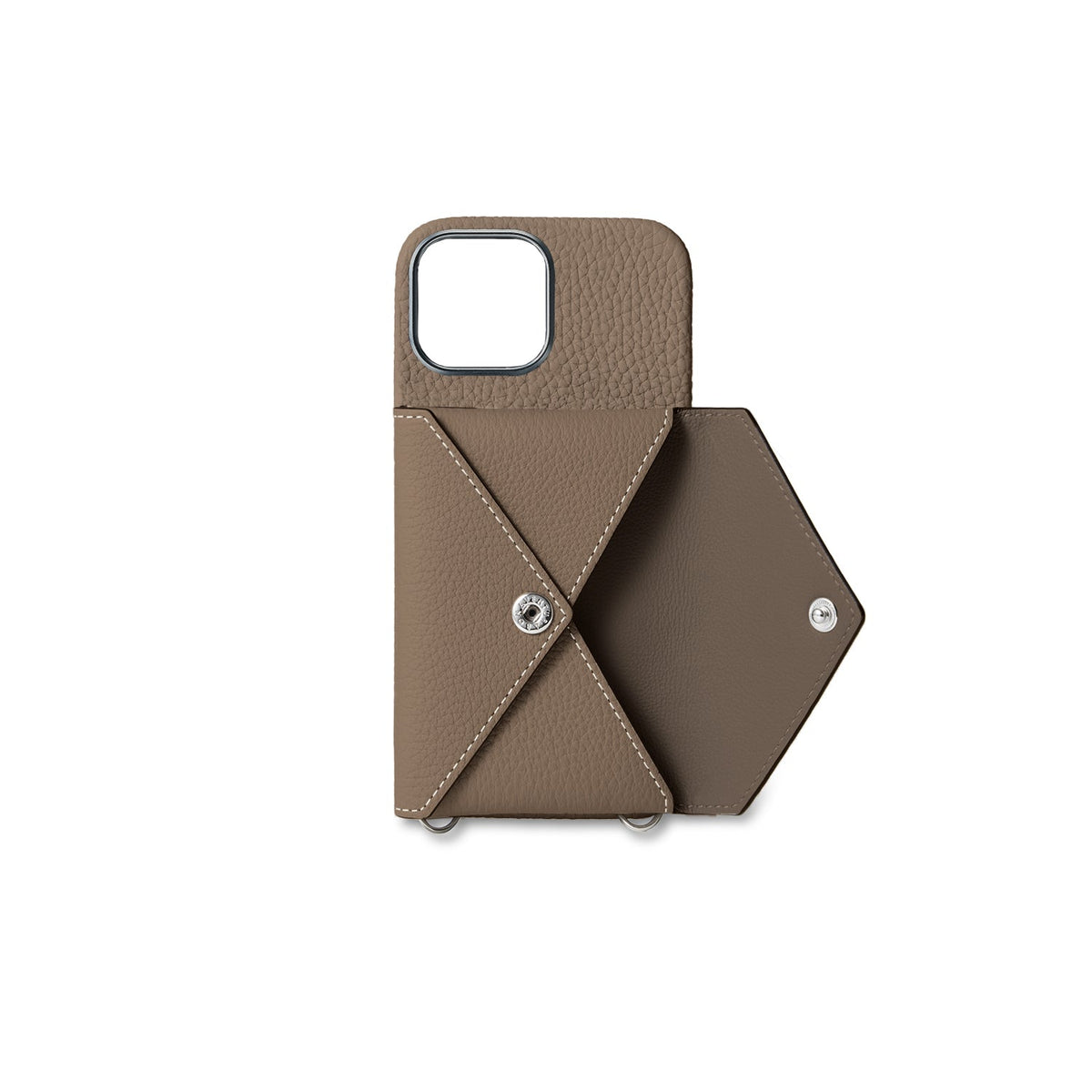 iPhone 15 Back Cover Case with Snap Button Closure Shrink Leather (Etoupe)