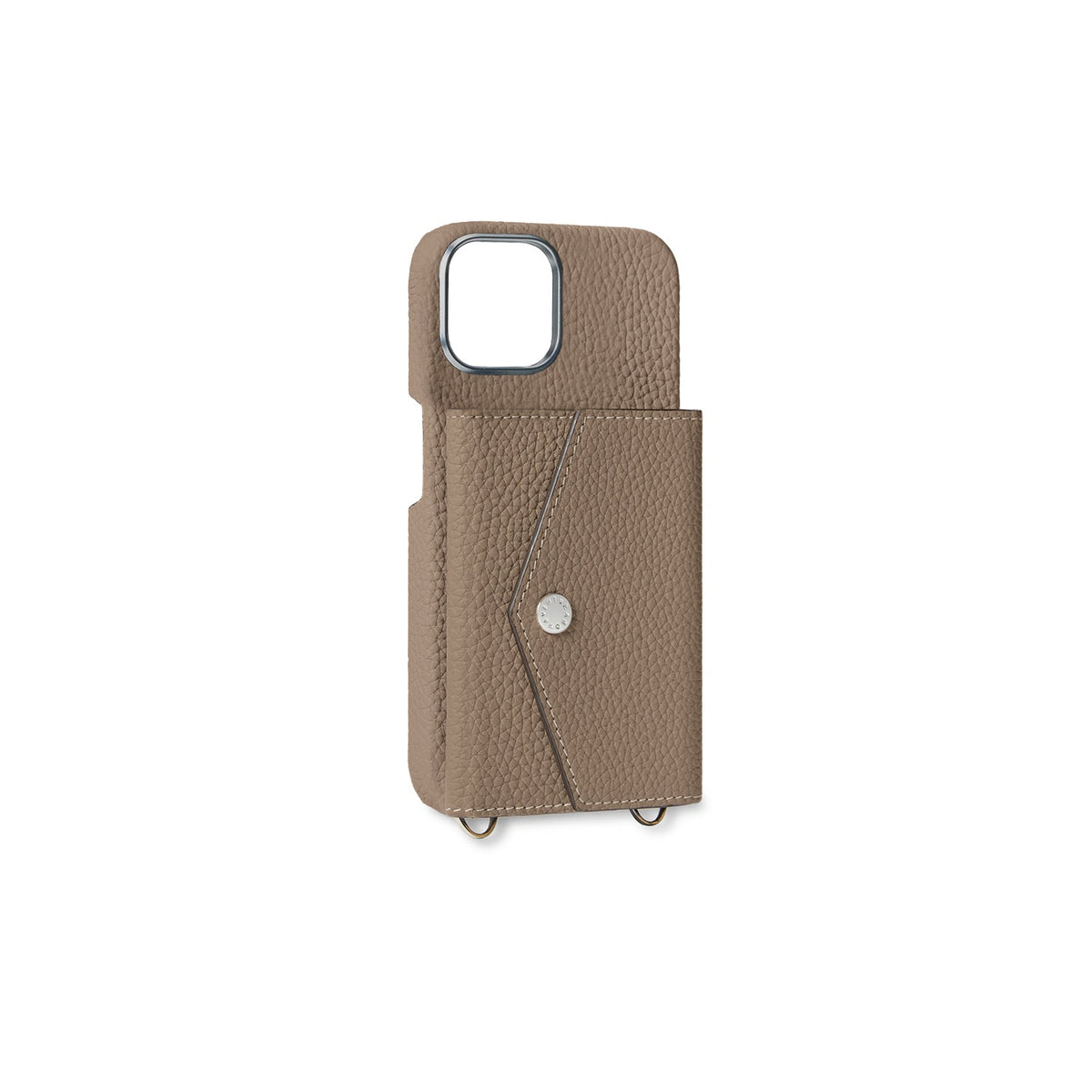 iPhone 15 Back Cover Case with Snap Button Closure Shrink Leather (Etoupe)