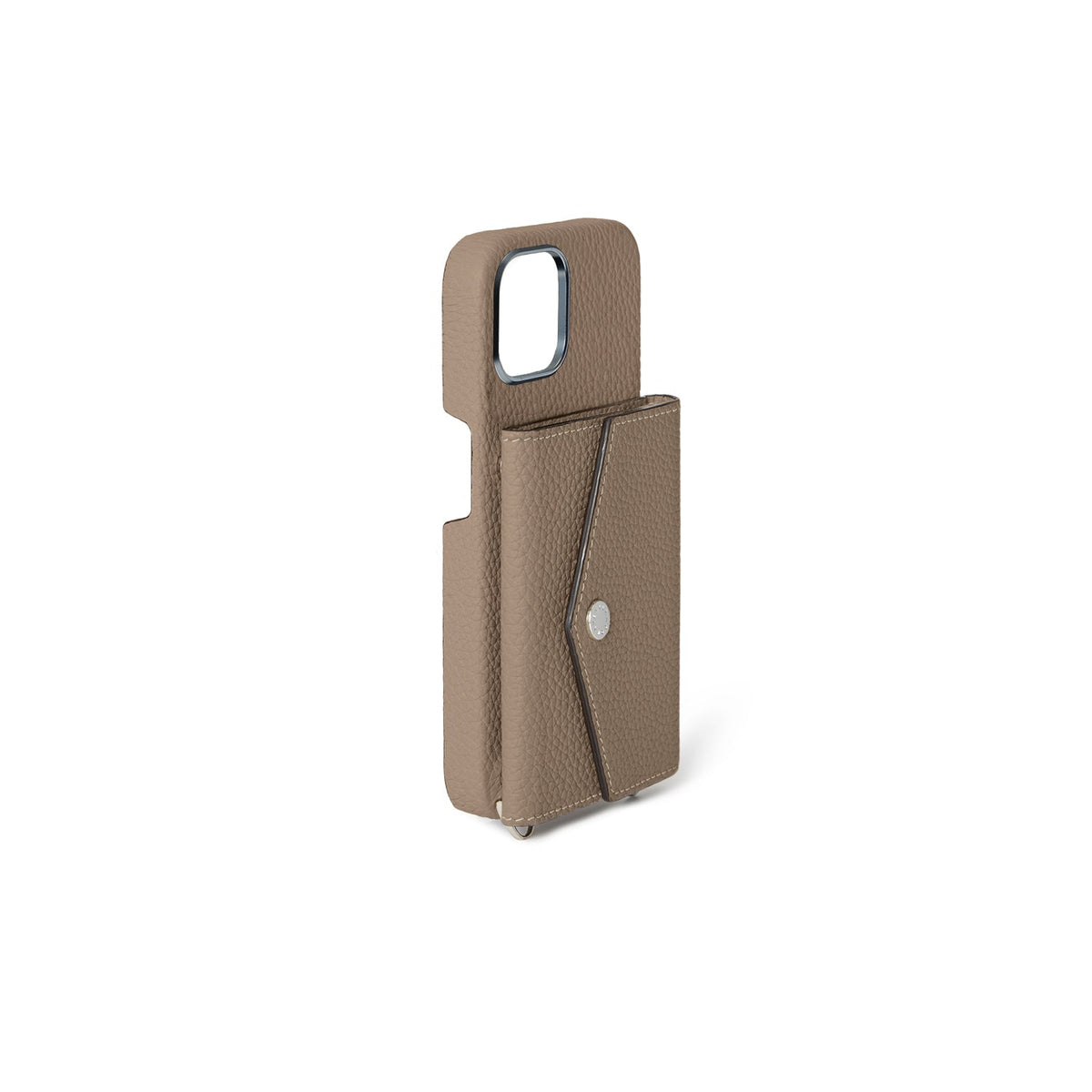 iPhone 15 Back Cover Case with Snap Button Closure Shrink Leather (Etoupe)