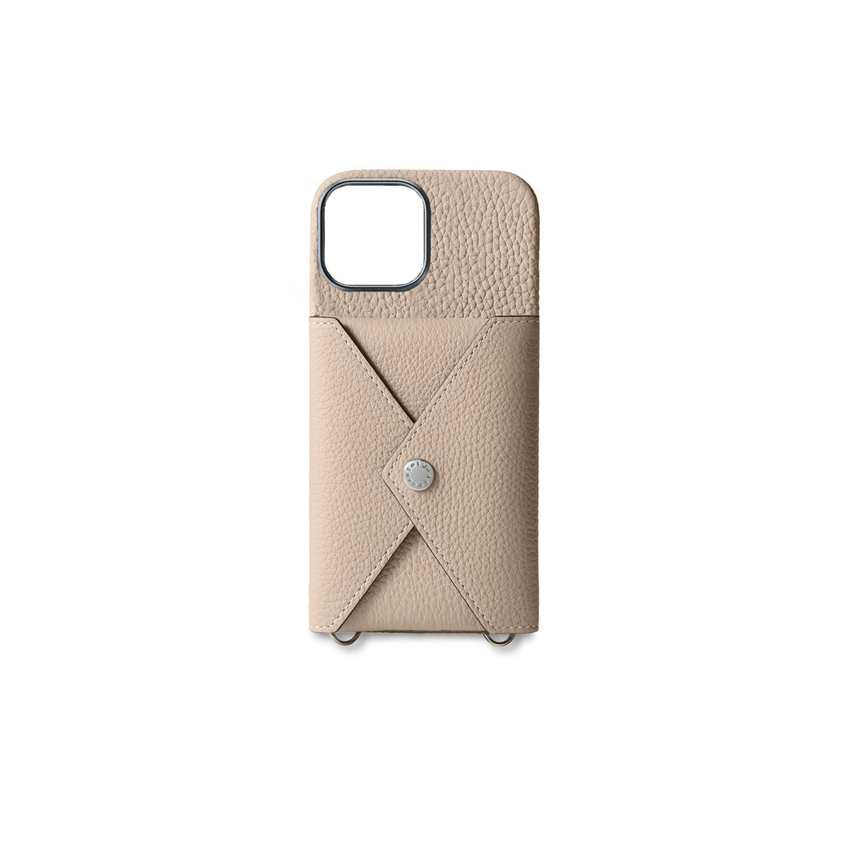 iPhone 15 Back Cover Case with Snap Button Closure Shrink Leather (Greige)