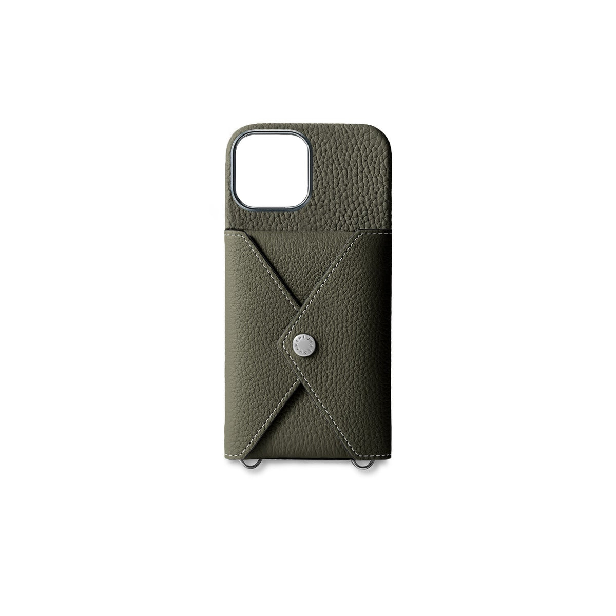 iPhone 15 Back Cover Case with Snap Button Closure Shrink Leather (Olive)