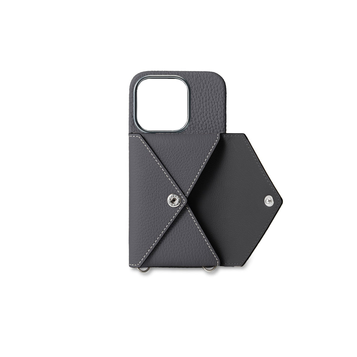 iPhone 15 Pro Back Cover Case with Snap Button Closure Shrink Leather (Charcoal Gray)