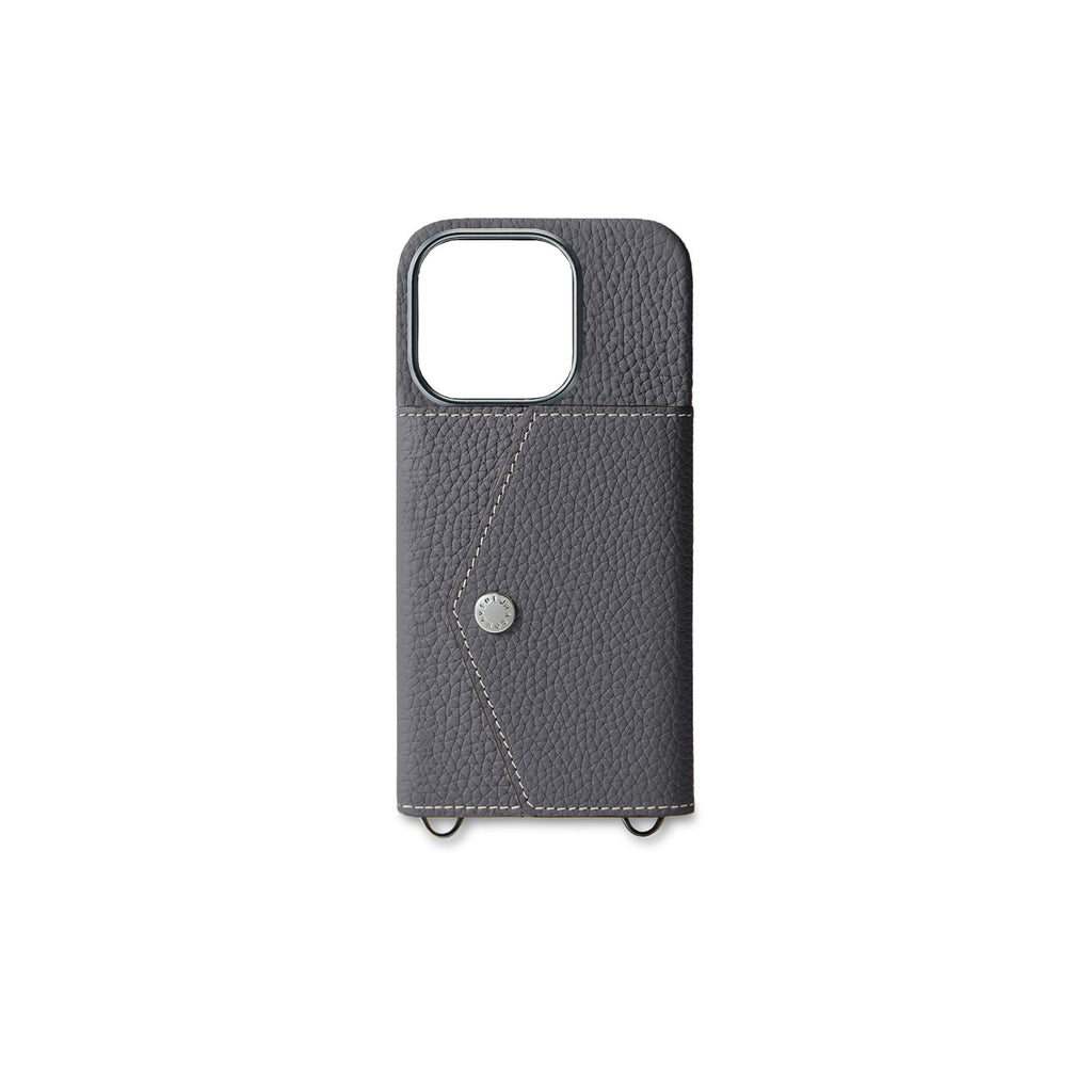 iPhone 15 Pro Back Cover Case with Snap Button Closure Shrink Leather (Charcoal Gray)