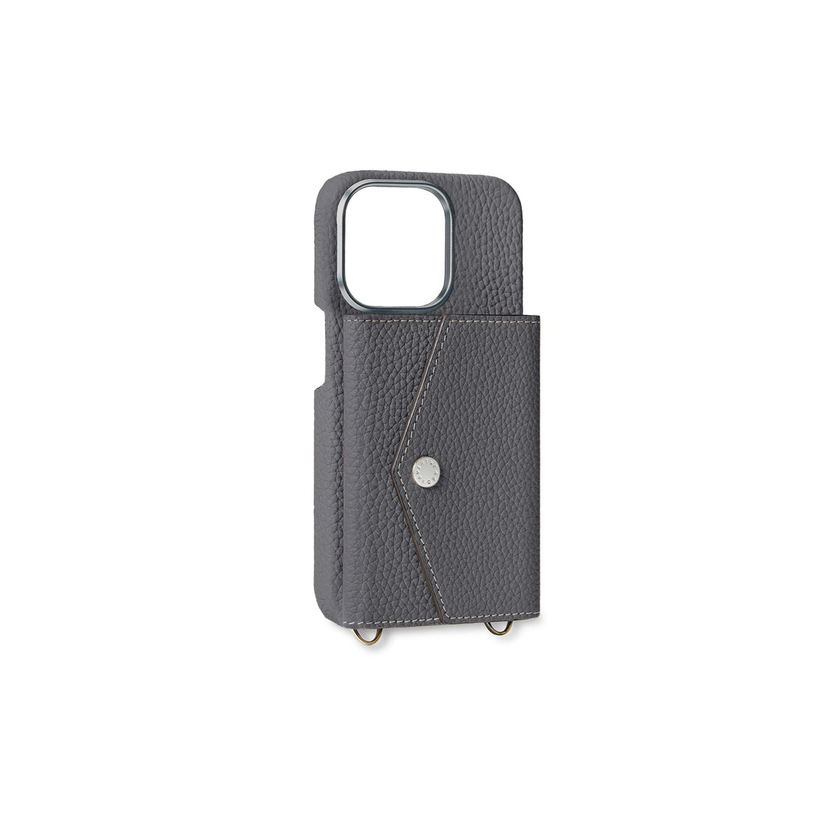iPhone 15 Pro Back Cover Case with Snap Button Closure Shrink Leather (Charcoal Gray)