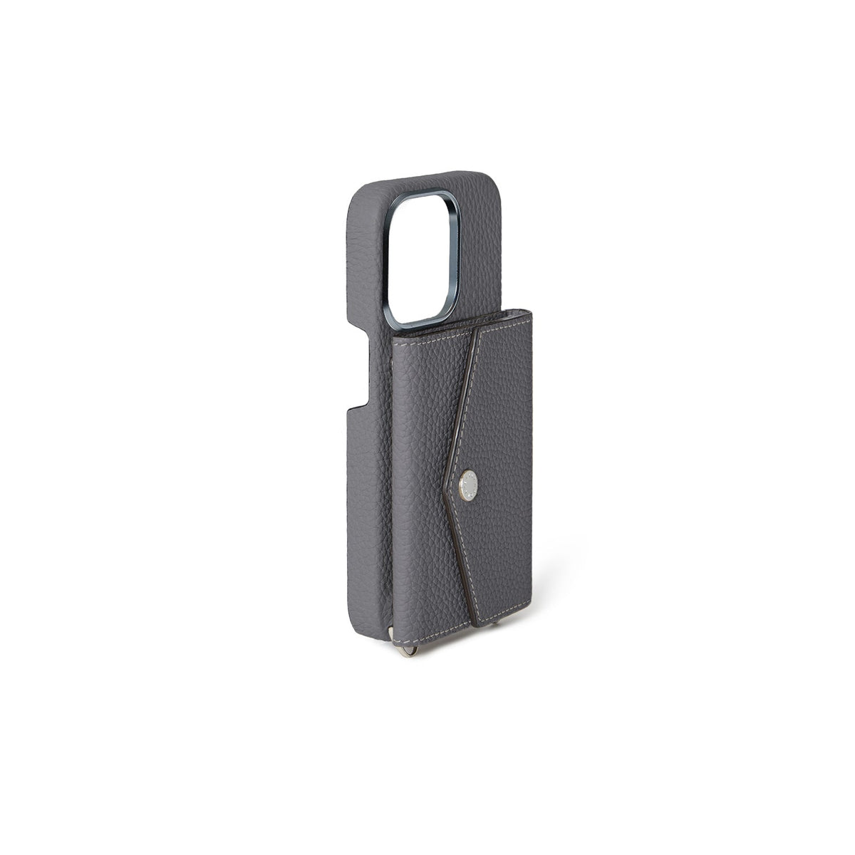 iPhone 15 Pro Back Cover Case with Snap Button Closure Shrink Leather (Charcoal Gray)