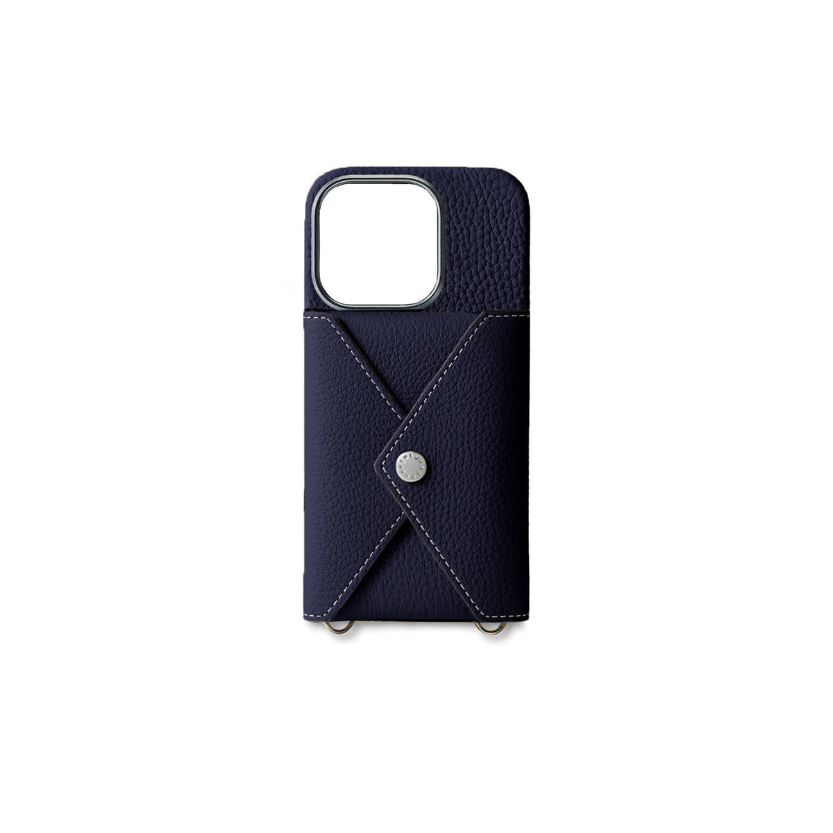 iPhone 15 Pro Back Cover Case with Snap Button Closure Shrink Leather (Navy)