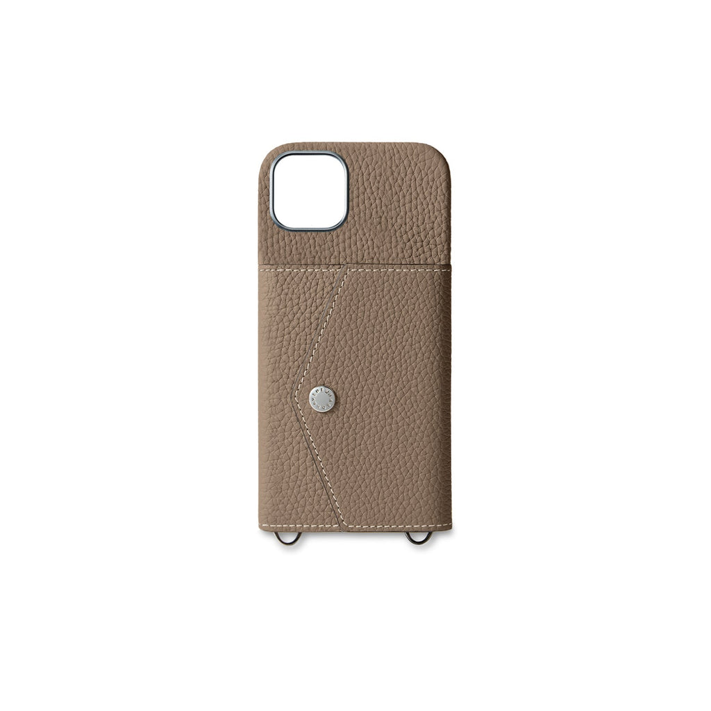 iPhone 15 Plus Back Cover Case with Snap Button Closure Shrink Leather (Etoupe)