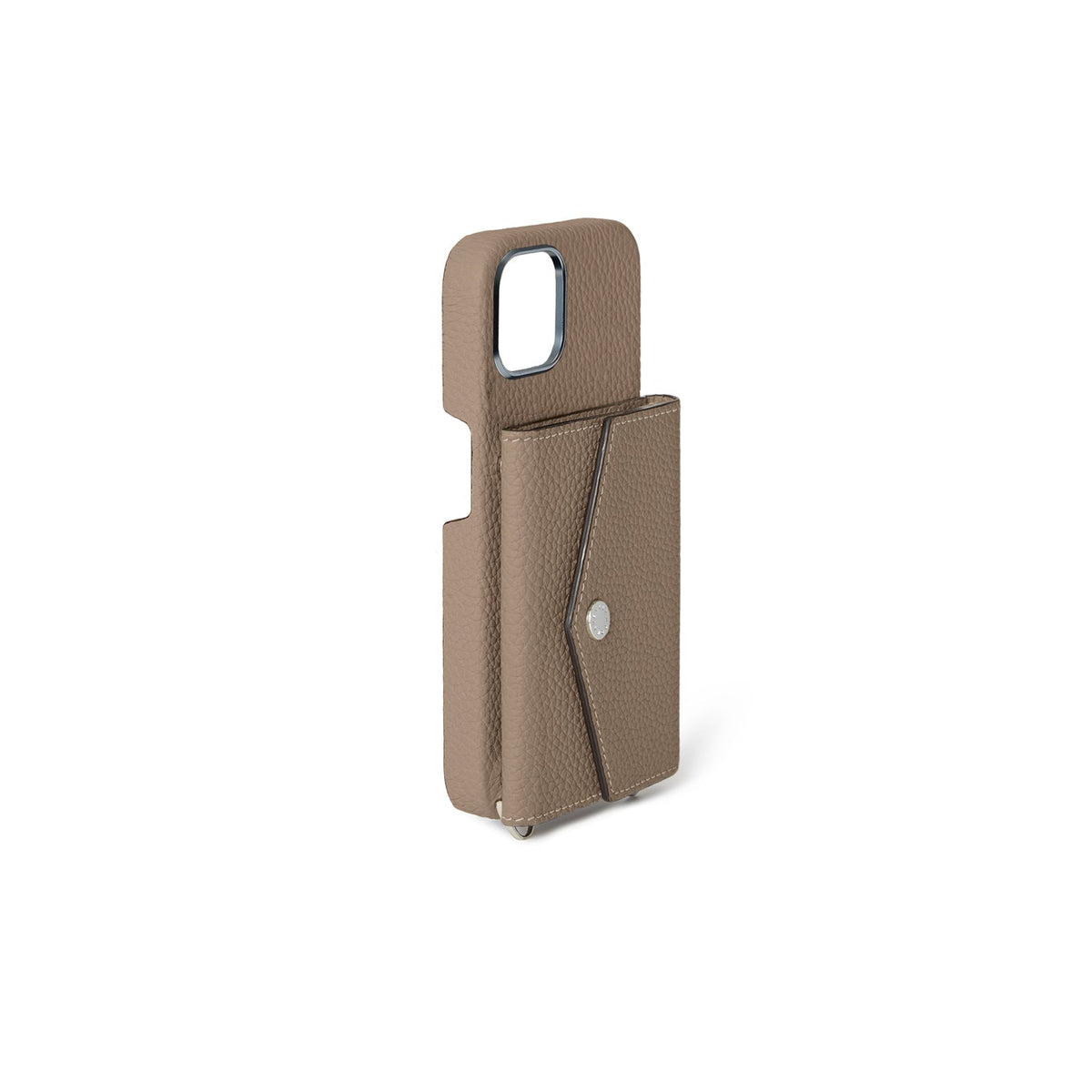 iPhone 15 Plus Back Cover Case with Snap Button Closure Shrink Leather (Etoupe)