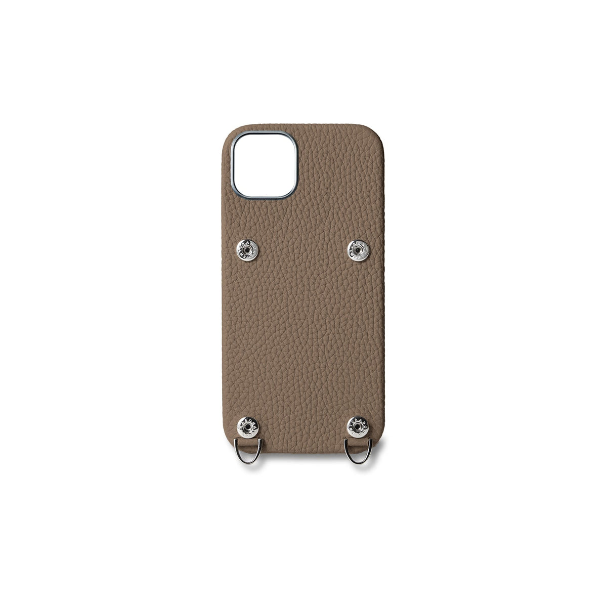 iPhone 15 Plus Back Cover Case with Snap Button Closure Shrink Leather (Etoupe)