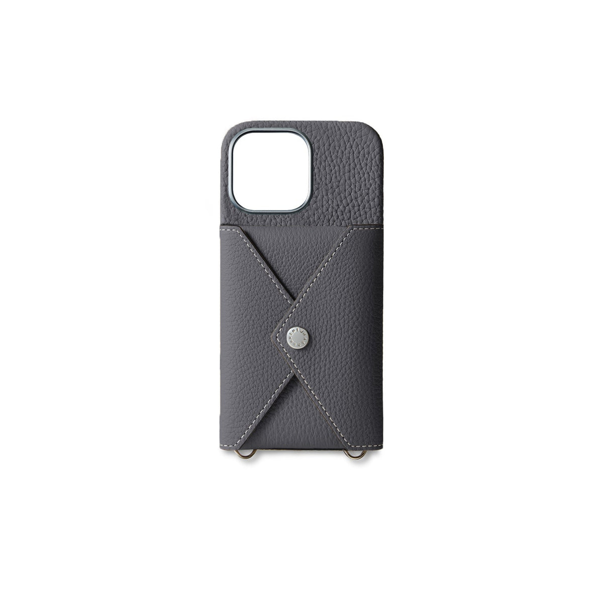 iPhone 15 Pro Max Back Cover Case with Snap Button Closure Shrink Leather (Charcoal Gray)