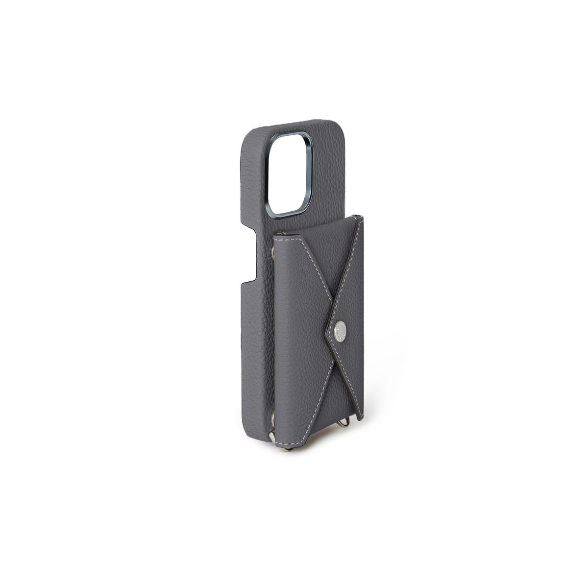 iPhone 15 Pro Max Back Cover Case with Snap Button Closure Shrink Leather (Charcoal Gray)