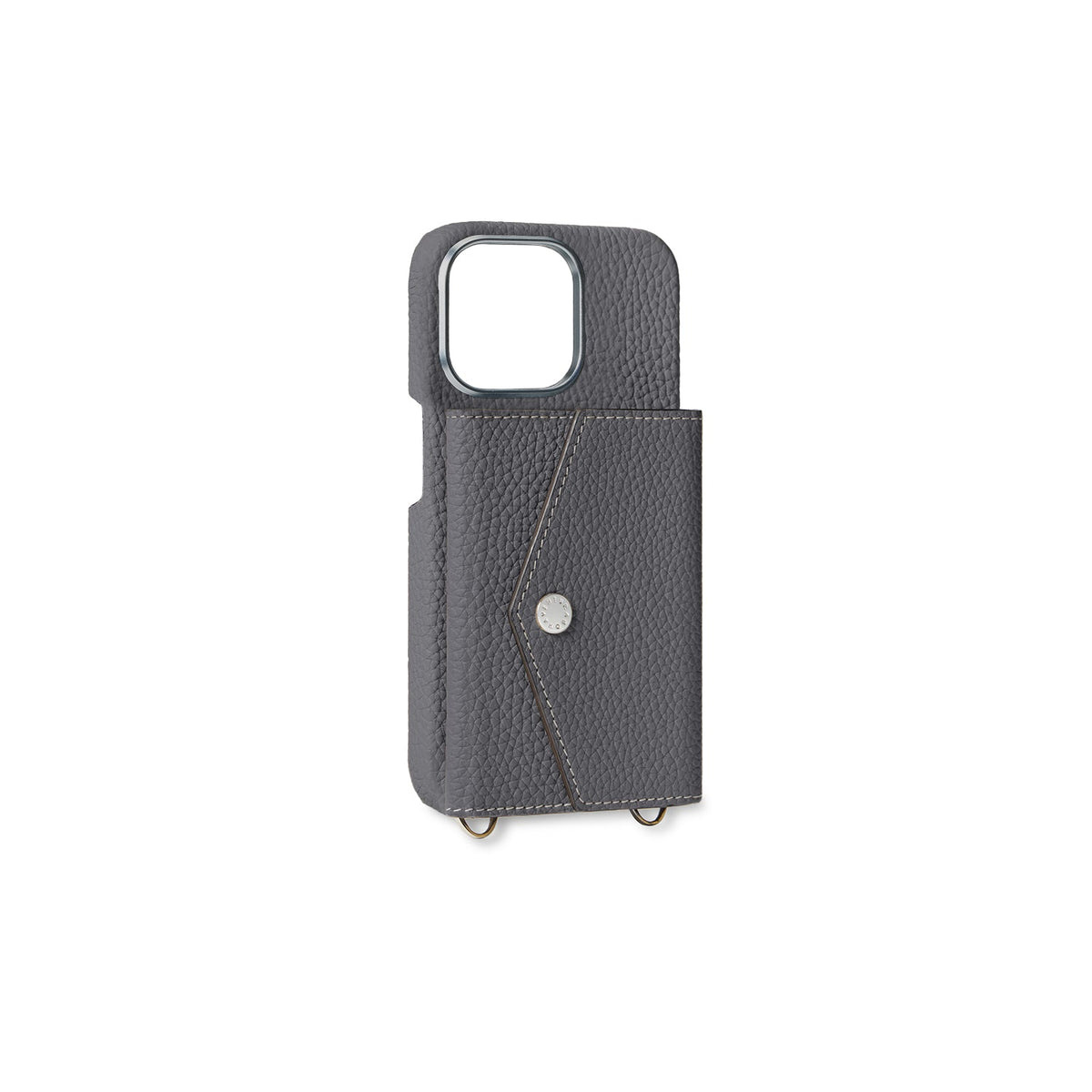 iPhone 15 Pro Max Back Cover Case with Snap Button Closure Shrink Leather (Charcoal Gray)