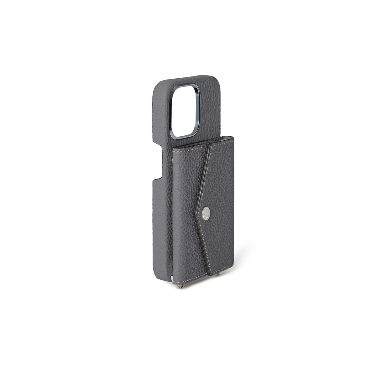 iPhone 15 Pro Max Back Cover Case with Snap Button Closure Shrink Leather (Charcoal Gray)