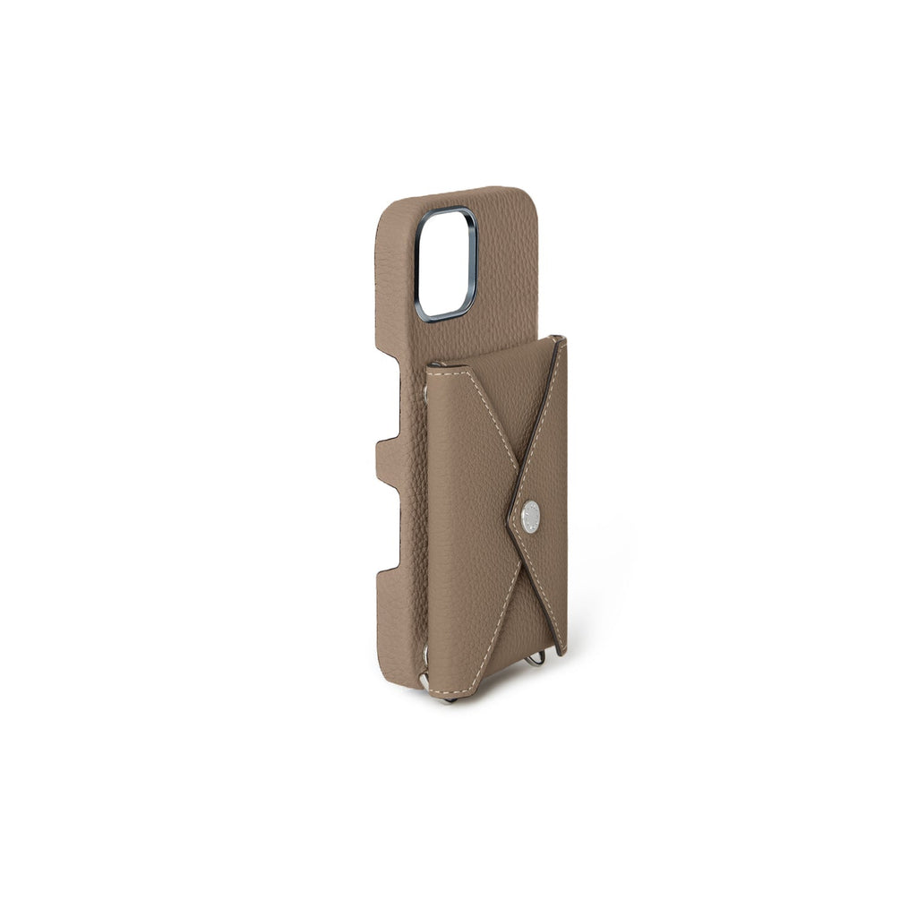 iPhone 16 Back Cover Case with Snap Button Closure Shrink Leather (Etoupe)