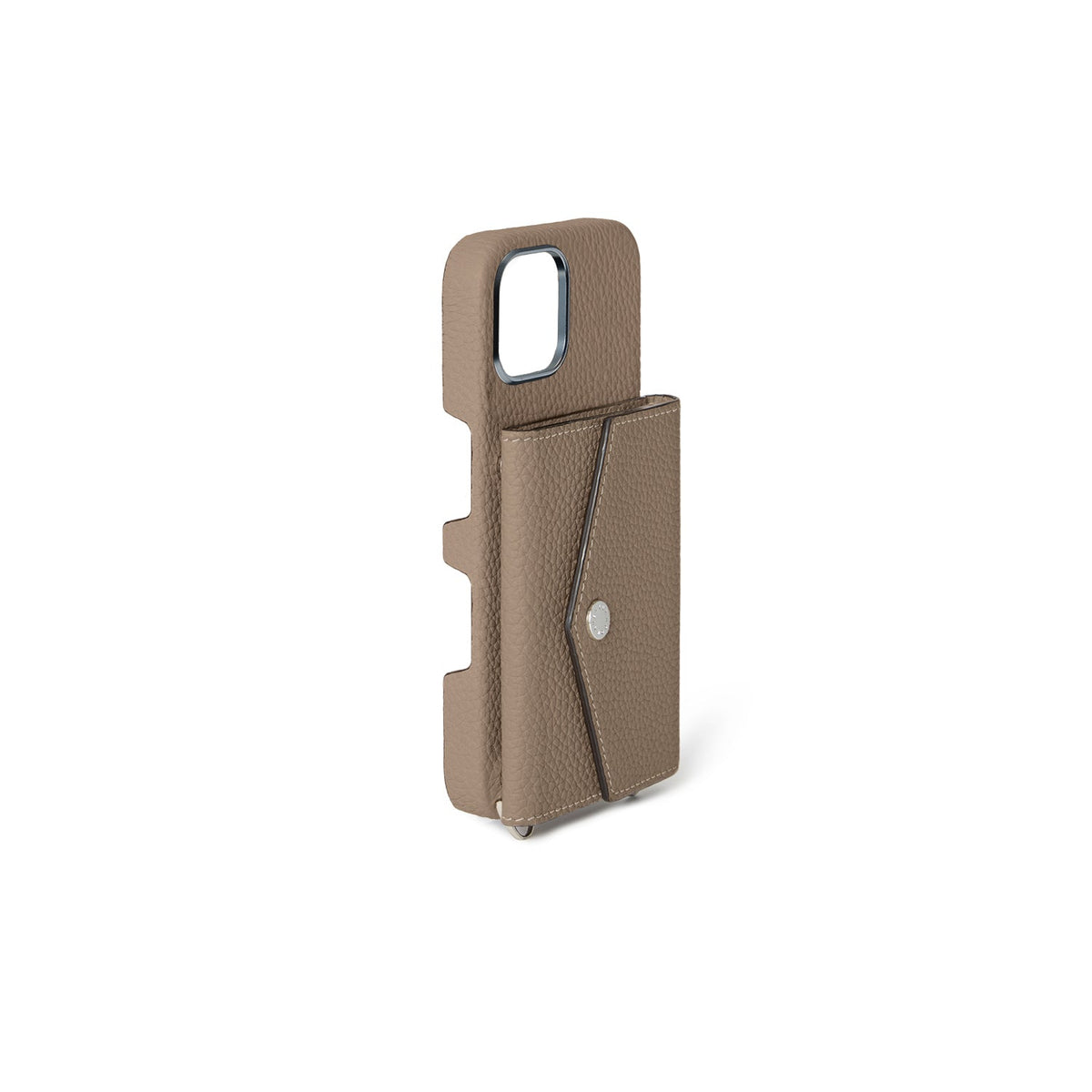 iPhone 16 Back Cover Case with Snap Button Closure Shrink Leather (Etoupe)