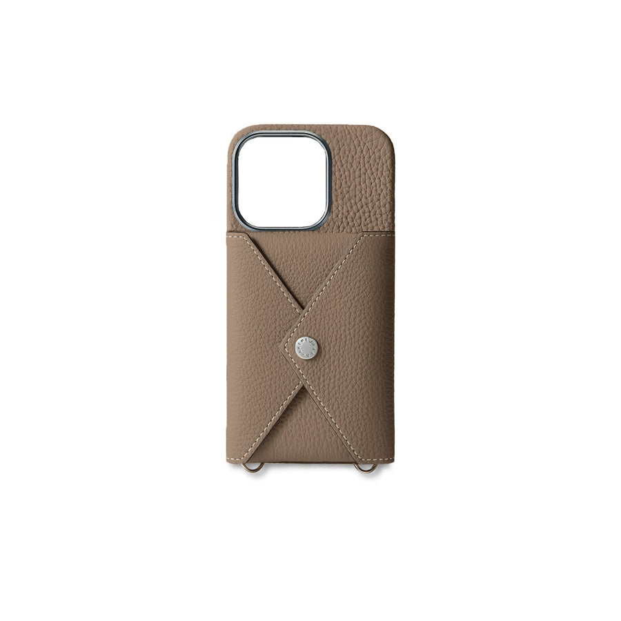 iPhone 16 Pro Back Cover Case with Snap Button Closure Shrink Leather (Etoupe)