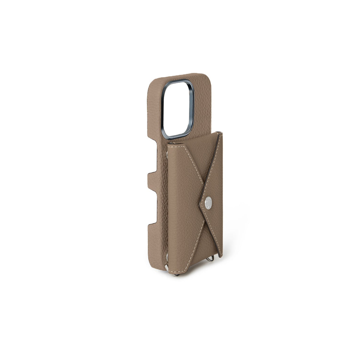 iPhone 16 Pro Back Cover Case with Snap Button Closure Shrink Leather (Etoupe)