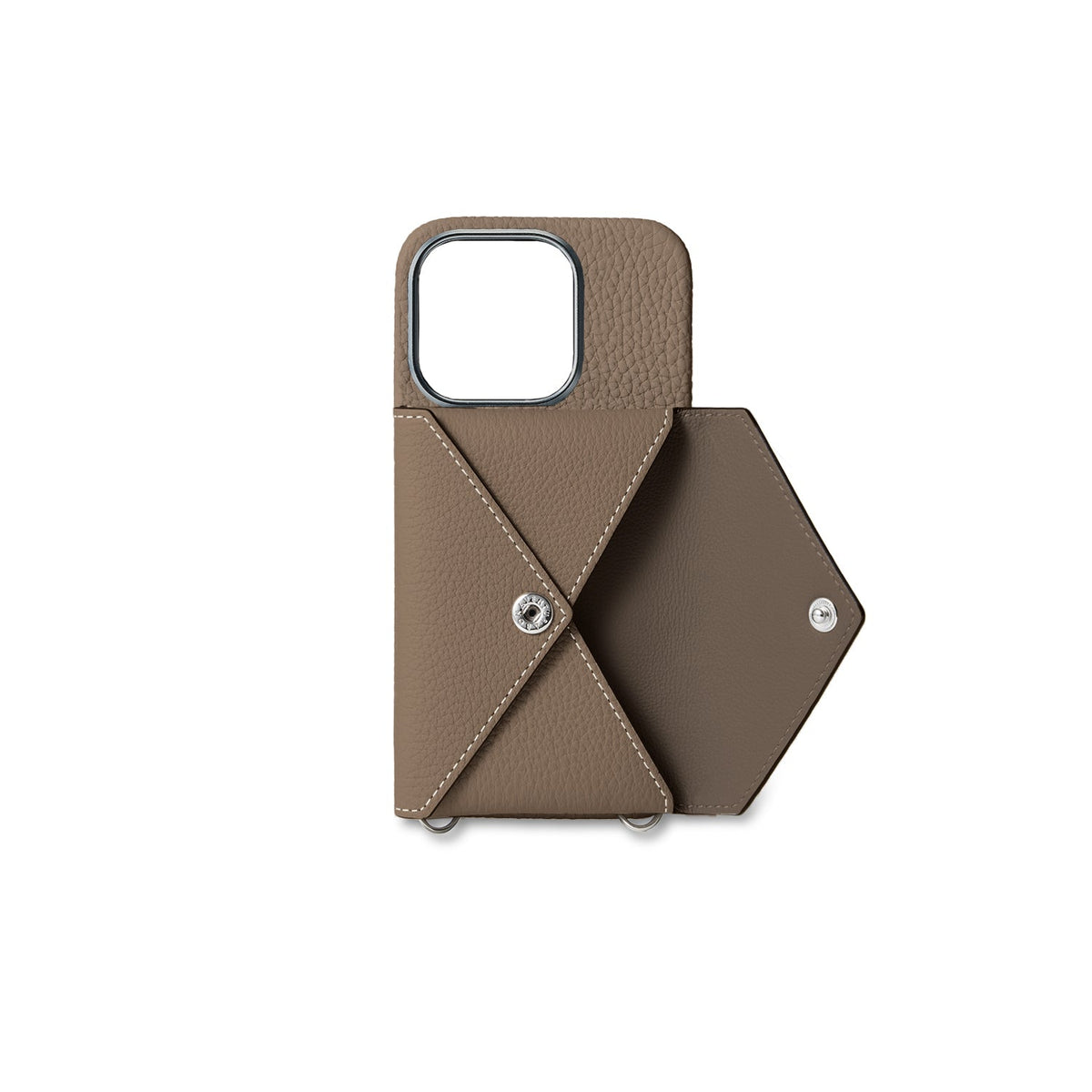 iPhone 16 Pro Back Cover Case with Snap Button Closure Shrink Leather (Etoupe)