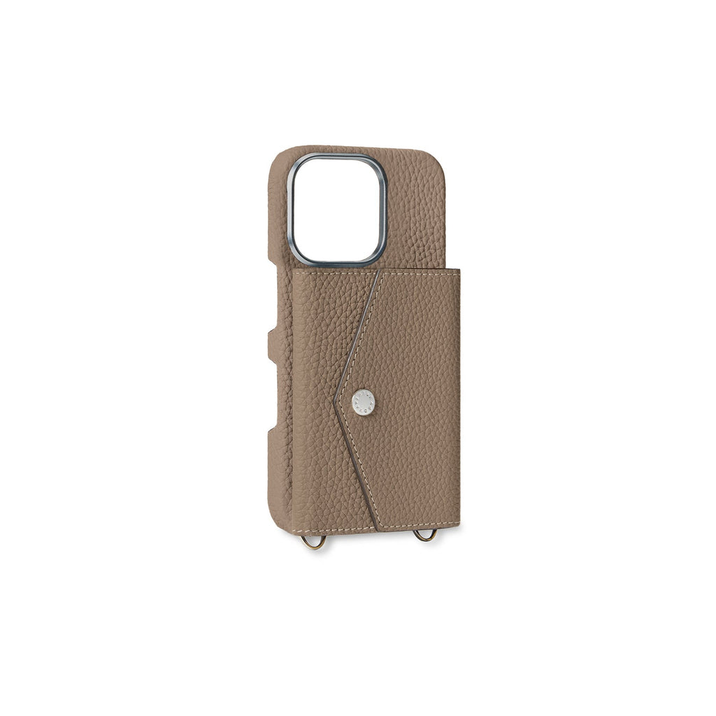 iPhone 16 Pro Back Cover Case with Snap Button Closure Shrink Leather (Etoupe)