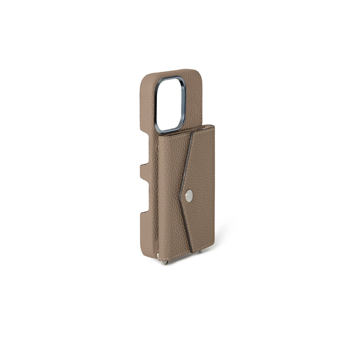 iPhone 16 Pro Back Cover Case with Snap Button Closure Shrink Leather (Etoupe)